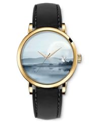 SPRAWL Aanalog Fashion Series Gold Ladies Watches of Genuine Black Leather Strap,Unique Wrist Watch for Women Girls Designed with Cloudy View and birds