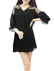 Sheer Mesh Puff Sleeves Elbow Length Sleeves Chiffon/Cotton/Polyester Dots Print Mini Dress 