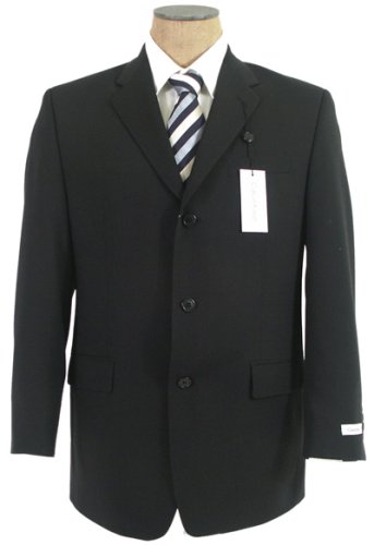 Calvin Klein Mens Single Breasted 3 Button Solid Black Wool Suit - Size 48R