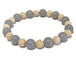 Angelite Bracelet 12 Stretch Riverstone Blue White Round Crystal Healing Natural Stone Reiki Energy