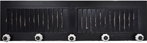 Distressed Wood Slatted board Coat Rack with 5 Knobs (Distressed Black)