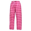 Bubblegum Pink tartan plaid check tie cord flannel cotton pants for lounging, sleep, sports. Unisex relaxed fit,