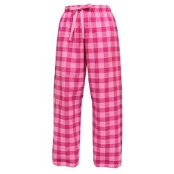 Bubblegum Pink tartan plaid check tie cord flannel cotton pants for lounging, sleep, sports. Unisex relaxed fit,