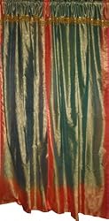 Beautiful Silk Sari Drapes-2 Feldgrau Panels Drapes India Decor