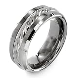 Flat Tungsten Carbide Ring with Sterling Silver Rope Inlay (8.0mm) - Size 9.0