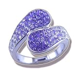 Ashley Arthur .925 Silver Graduated Tanzanite Crystal Bypass Ring Size 8. Made with Swarovski Elem