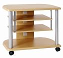 TV Wagen aus alufarbenem Stahlrohr mit buchefarbenen Ablagen aus MDF, Breite 71cm x Tiefe 48cm x H