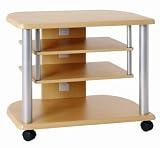 TV Wagen aus alufarbenem Stahlrohr mit buchefarbenen Ablagen aus MDF, Breite 71cm x Tiefe 48cm x H