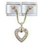 Golden Italian Charm Bracelet Open Rhinestone Heart & Love