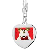 925 Sterling Silver Reindeer Stuffed Animal Photo Heart Frame Charm
