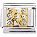 Gold Letter N GEM STONE Italian Charm