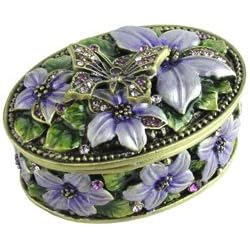 Butterfly and Purple Flowers Jewelry Box