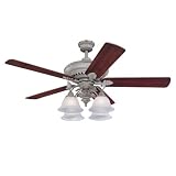 Westinghouse 72311 English Manor Four-Light 56-Inch Five-Blade Ceiling Fan, Pewter Patina with Frosted White Alabaster Globes