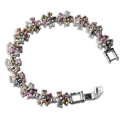 Silver Link Bracelet Multi Gemstone Silver 7.75 Inches