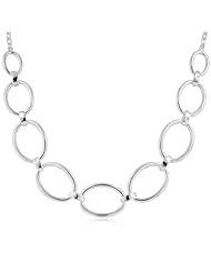 14k White Gold Rhodium Plated Large Oval Link Necklace- 17 IN + 2 IN