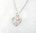 Sterling Silver Heart & Rose April Birthstone Necklace