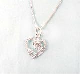 Sterling Silver Heart & Rose April Birthstone Necklace