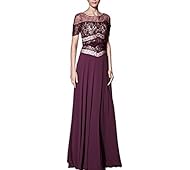 Sexy  Lace-Up Sheer Sequined Mesh Short Sleeves Bateau Neck Silk Full Length Wedding Party Dress  With Rhinestones