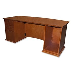 LLR90005 - Bow Front Desks, Left Pedestal, 72x34x29, Honey Cherry