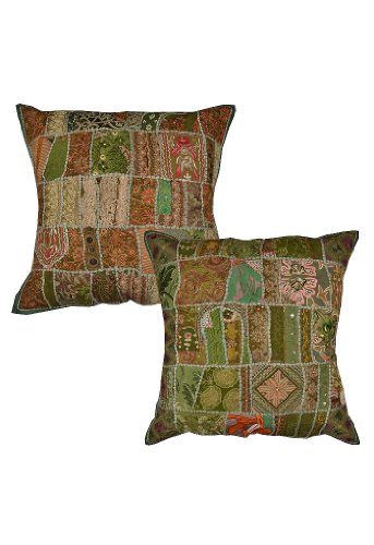 Imagen principal de Fundas de cojines bordados con fuertes Tamaño Patch Work 17 x 17 pulgadas Juego de 2 piezas