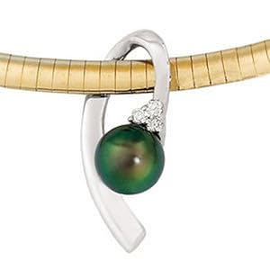 IceCarats Designer Jewelry 14K White Gold Diamond And Black Cultured Pearl Pendant .08.00Mm