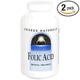 Source Naturals Folic Acid, 800 mcg, Tablets, 1000 tablets (Pack of 2) by Source Naturals