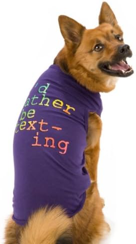 "I'D RATHER BE TEXTING" Funny Dog Tee Shirt Pet Tank Purple / Rainbow Colored Size LARGE