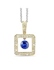Square Diamond Pendant With A Round Cut Center Stone In 18K Yellow Gold With A 0.65 ct. Genuine Blue Sapphire Center Stone.