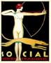 12"x18" Cuban Deco poster"Artemis Goddess Bow hunt with Greyhound Dog"396