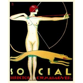 12"x18" Cuban Deco poster"Artemis Goddess Bow hunt with Greyhound Dog"396