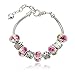 Long Way Women Silver Plated Snake Chain Pink Flower Maruno Glass Bead Heart Clasp Charm Bracelet