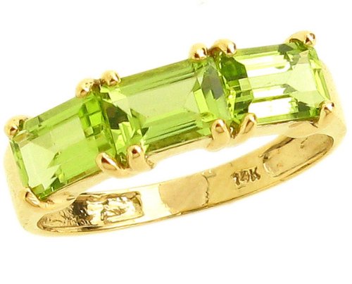 14K Yellow or White Gold Octagon Three-Stone Ring-Peridot-full, half sizes from 5-8.5