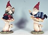 Lazy Mushroom Garden Gnome Pair Statues