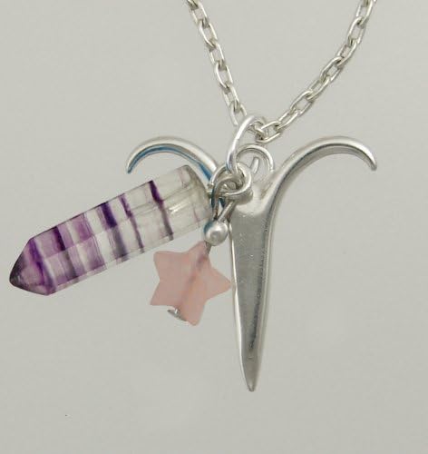 Sterling Aries Necklace with an Fluorite Crystal and a Rose Quartz Star Made in America