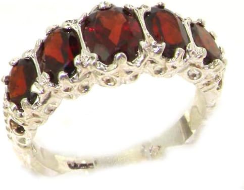 Luxury Ladies Victorian Style Solid Hallmarked Sterling Silver Genuine Garnet Band Ring - Size 5.5 - Finger Sizes 5 to 12 Available - Ideal gift for for Christmas, Birthday, Valentines or Mothers Day