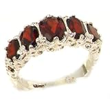 Luxury Ladies Victorian Style Solid Hallmarked Sterling Silver Genuine Garnet Ring - Finger Sizes 5 to 12 Available