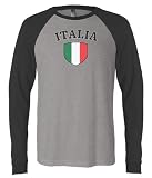 (Cybertela) Italia Flag Crest Men's Long Sleeve Baseball T-shirt Country Pride Shield Tee (Deep Heather/Black, Small)