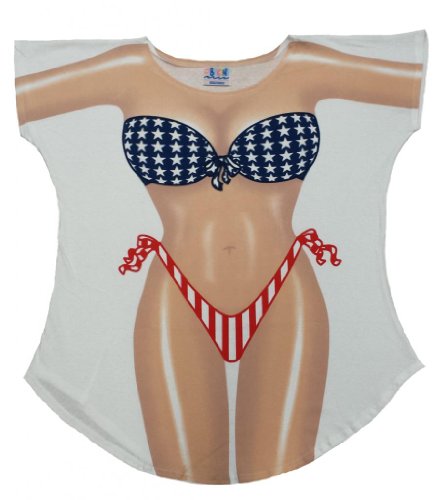 L.A. Imprints Stars & Stripes Bikini Body Cover-Up T-Shirt #8