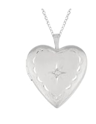 Sterling silver 0.01ct White Diamonds Heart Shaped Locket w/ one diamond Necklace (G-H, SI1-SI2)