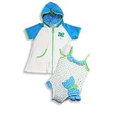 Swim' n Pretty by Baby Buns - Toddler Girls One Piece Bathing Suit And Coverup, White, Turquoise