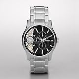 Fossil Men's ME1097 Stainless Steel Bracelet Textured Black Cutaway Dial Chronograph Watch