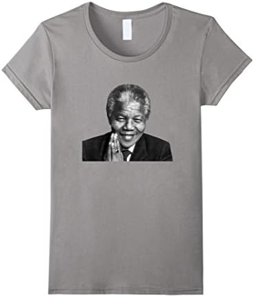 Women's Nelson Mandela Portrait T Shirt Small Slate