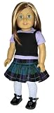 Black T-strap Shoes, Purple Plaid Skirt, Lavender Tee, and Black Tank Top. Doll Clothes fit 18″ Dolls Like American Girl Doll.