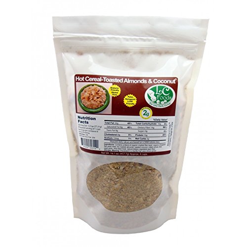 Low Carb Hot Cereal (Oatmeal) - Toasted Almond & Coconut - LC Foods - All Natural - Paleo - Gluten Free - No Sugar - Diabetic Friendly - 16.1 oz