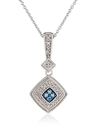 Sterling Silver Blue and White Diamond Pendant Necklace (1/10 cttw, I-J Color, I2-I3 Clarity), 18"