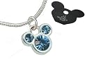Licensed Disney Mickey Mouse Ears Light Topaz Blue Swarovski Crystal Necklace 16" Snake Chain