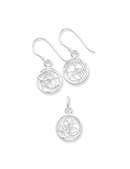 Sterling Silver Abstract Circles Pendant & Dangle Earring Set. Metal Wt- 1.75g