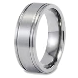 Wide Grooved Brushed and Polished Titanium Ring (9mm) - Sizes 7 - 13
