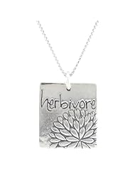 HERBIVORE Rectangular Word Pendant with Flower Blossom Design in Sterling Silver by Zoe and Piper on 18" Rhodium and Sterling Box Chain Necklace, #7382