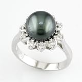 9mm Tahitian Black Pearl and Diamond Ring in 14k White Gold